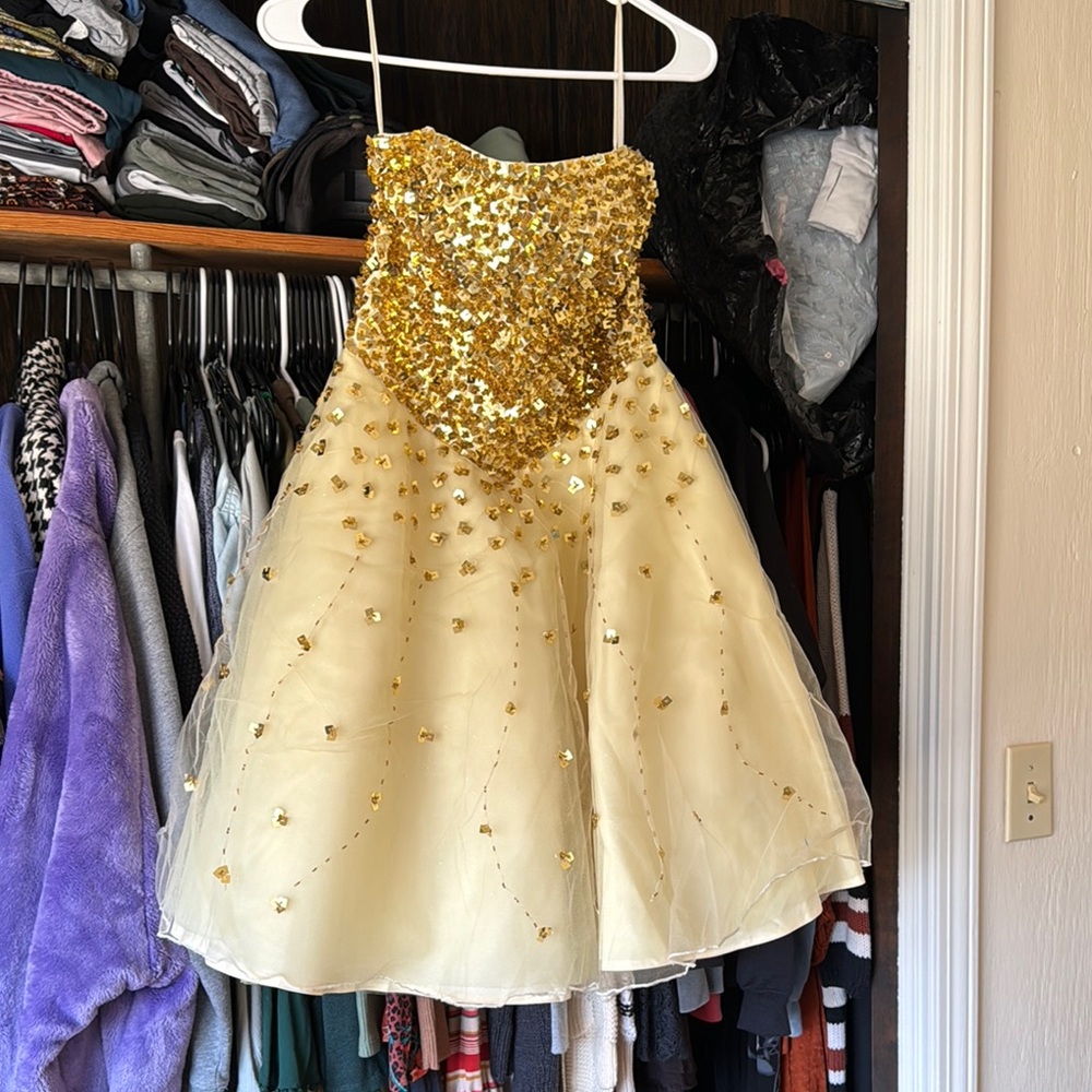 Gold Sequin Strapless Dress